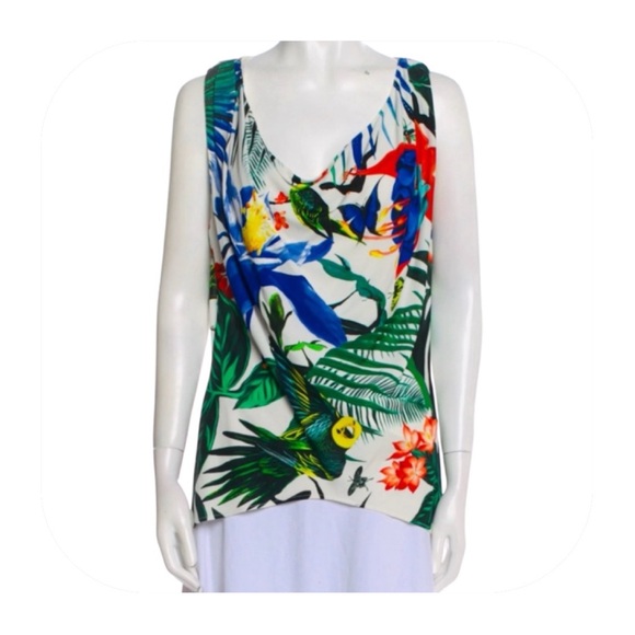 Roberto Cavalli size 2 (IT sz 38) tropical bird printed sleeveless top - Picture 3 of 15